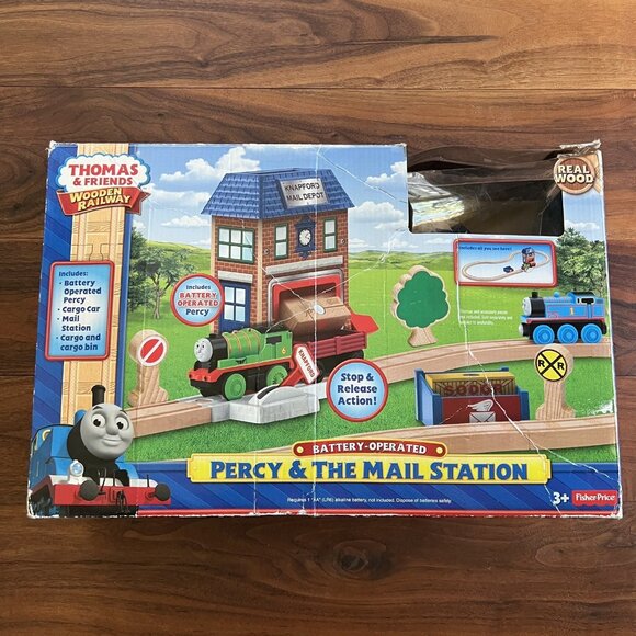 Thomas & Friends Wooden Battery Operated Percy Set + Talking Thomas EXTRA TRACK - Picture 1 of 7